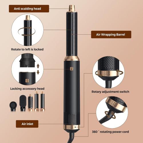 5 in 1 Blow Dryer Brush, Upgrade Hair Dryer Brush Air Curler Air Curling Wrap Styler, Detachable Hot Air Brush Negative Ion Curling Brush Iron, Hair Styling Tools for Drying Curling Straightening