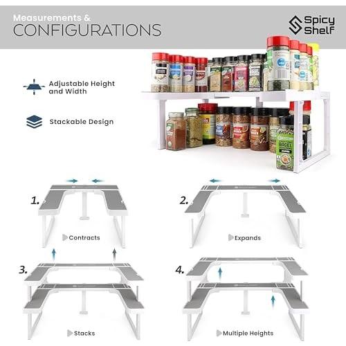Spicy Shelf Premium – Expandable 2-Tier Spice Rack Organizer for Cabinets & Pantry – Adjustable Stackable Kitchen Seasoning Organizer – Strong N