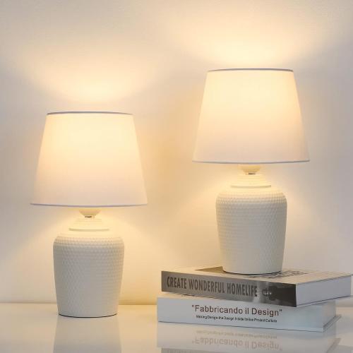 Sucolite Small 11.8 Table Lamps Set of 2, Bedside Nightstand Lamps for Bedroom Kid’s Room, Cute Desk Lamps with Studded Texture Base for Reading Nursery Living Room Office, White