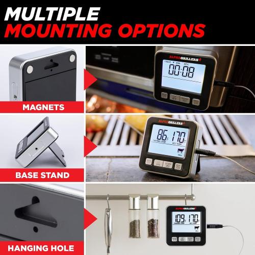 Alpha Grillers Meat Thermometer Digital - Kitchen Oven Thermometer for Cooking Food, Grilling, BBQ Smoker - 7 Preset Temperature Alerts, Timer, Alarm, & Stainless Steel Temperature Probe
