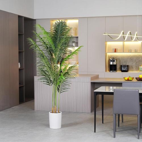 Artificial Palm Tree 6Ft Faux Silk Green Realistic Decorative Tall Fake Potted Plants Artificial for Bedroom Living Room Office Home Decor Indoor Outdoor