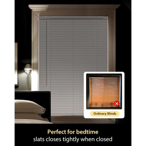 No Drill Blinds for Windows 1 Vinyl L-Shaped Slats Cordless Mini Blinds for Home, for Window Size 36 W × 48 H White