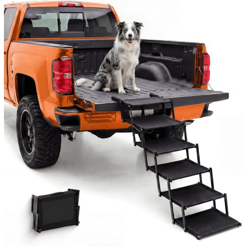 Foldable Dog Stairs for Large Dogs - Extra Wide Pet Ramp for Cars, SUV, Truck & High Beds, Non-Slip Surface, Supports Up to 250 Lbs, 6 Steps