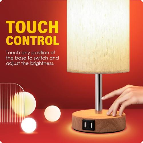 Yarra-Decor Bedside Table Lamp with USB Ports, Touch Dimmable Nightstand
