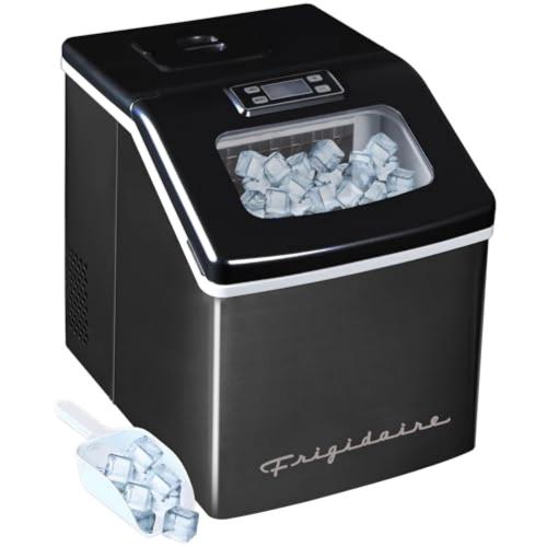 Frigidaire Ice Maker EFIC452, Countertop Stainless Steel Ice Maker with Transparent Window, Clear Ice Cube Maker with 40 lbs. Capacity, Ice Maker Machine – 14.8 D x 11 W x 14.1 H (Black)
