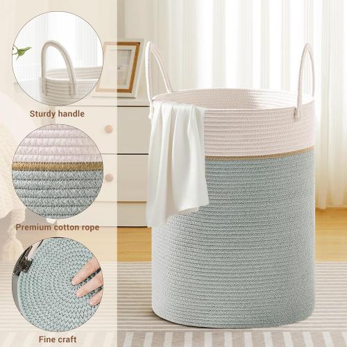 100L Extra Large Tall Cotton Rope Laundry Basket with Handles, Sage Green