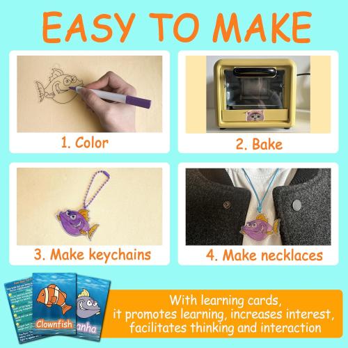 75PCS Shrinky Dinks Kit for Kids - Shrink Art with Shrinky Dink Sheets, 24 Pre-Cut Charms & Learning Cards | DIY Crafts, Christmas Ornaments & Keychains | No-Mess Activity for Boys & Girls Age 6