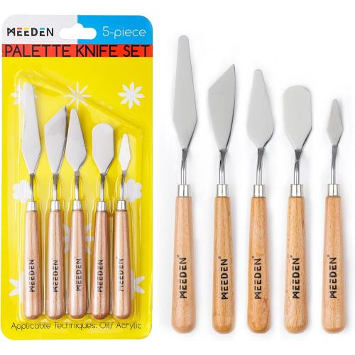 MEEDEN 5Pcs Palette Knife Set: Stainless Steel Painting Knives Wood Handle