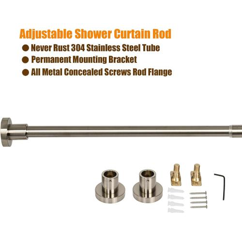 Heavy Duty Shower Rod, Adjustable Shower Curtain Rod, Expandable 47-84 Inch, Permanent Mount Shower Rod, Never Rust Stainless Steel For Window Curtain and Closet, Brushed Nickel