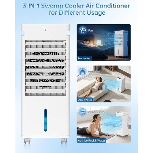 Portable Air Conditioners, Swamp Cooler Portable AC Unit for Room, Windowless Cooling Fan That Blow Cold Air w/Remote 5L Tank 12 Speeds 9H Timer, Evaporative Air Cooler for Bedroom Garage (White)