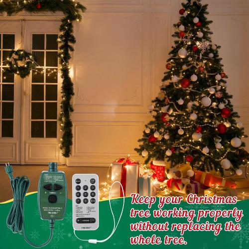 Meonum 1/2 inch Plug Extension Cord for Christmas Tree Lights, Hand Switch with 9 Light Modes Remote, Dimmable, Timer, 15 ft Power Cord Push Button Compatible with TS-8W29V TS-13W29V to TS-48W29V