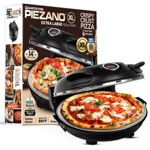 Piezano XL 14 in. Black Portable Countertop Ceramic Stone Bake Indoor Grill Electric Oven Pizza Maker