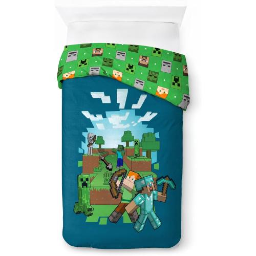 Jay Franco Duvet Cover Set – 2 Piece Comforter Cover and Sham Set, Super Soft Cozy Kids Bedding (Insert Not Included) Blue - Minecraft, Twin