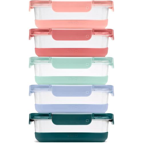 Ello Duraglass Refresh 3.4 Cup Meal Prep Sets 10Pc, 5 Pack Set- Glass Food Storage Container with Silicone Boot and Airtight BPA-Free Plastic Lids, Dishwasher, Microwave and Freezer Safe, Melon MISSING ONE
