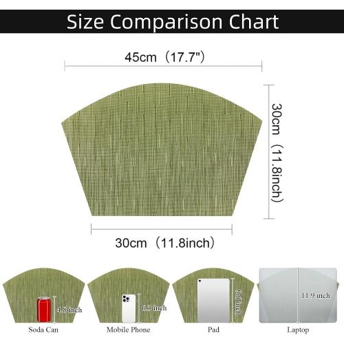 SHACOS PVC Woven Vinyl Wedge Placemats Set of 4 Round Table Placemats Wipe Clean Heat Resistant Round Table Mats (4, Green)