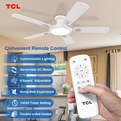 TCL 52 White Low Profile Ceiling Fan with Light & Remote