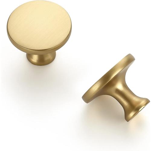 Ravinte Brushed Brass Solid Knobs Gold Kitchen Cabinet Pull,30 Pack,Round-6
