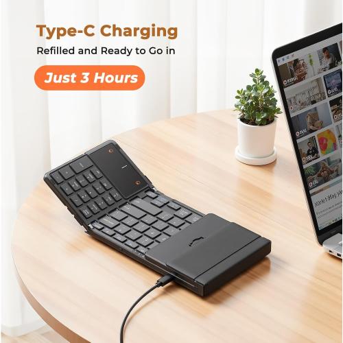 MEETION Foldable Keyboard with Touchpad, Bluetooth Keyboard, Numeric Keypad
