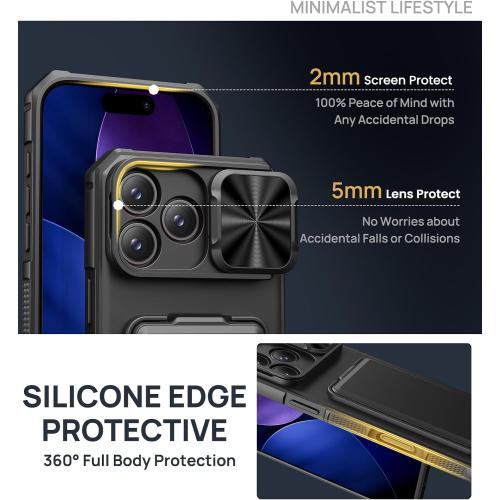 SSLOTSCASE for iPhone 17 Pro Max Case with Card Holder & Kickstand & Slide Camera Lens Cover & Camera Stand & Wallet, Military-Grade Heavy Duty Phone Case Cover for iPhone 17 Pro Max 5G 2025, Black
