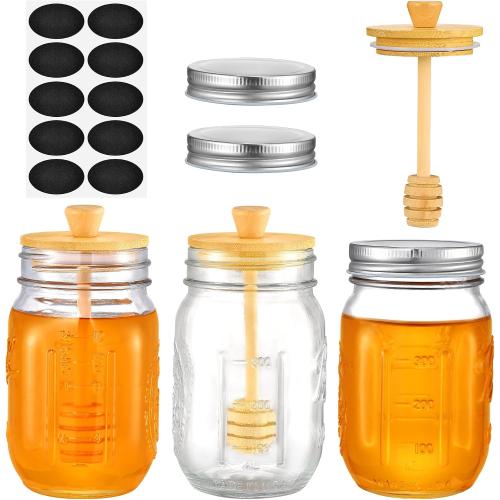 TANGLONG Honey Jar with Dipper and Lid, 16oz Honey Pot Set of 3