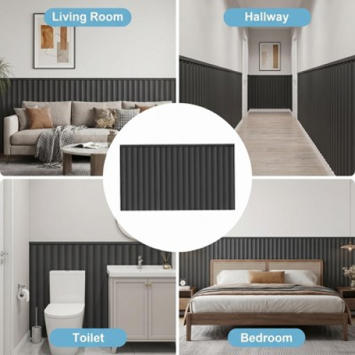 Vertical Slat Accent Wall Panel Kit, Decorative Fluted Wood Look Wainscoting Wall Panels for Living Room Dining Room Interior Wall Decoration 10 pcs