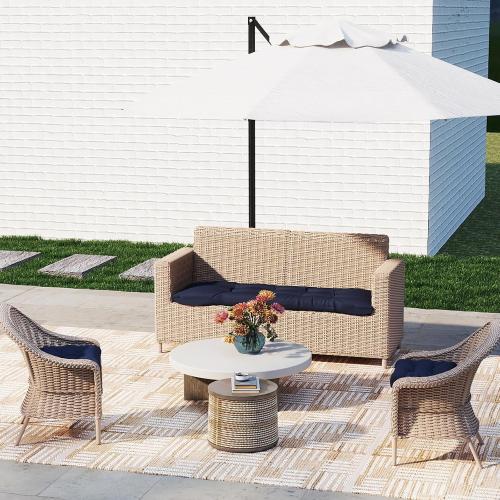 Outdoor Chair Cushions 22x22x4 Inch Set of 2, Dark Blue | Tufted Seat Pads with Ties for Patio Furniture Wicker Chairs Dining Chair, Waterproof Fade Resistant, Indoor Outside Use