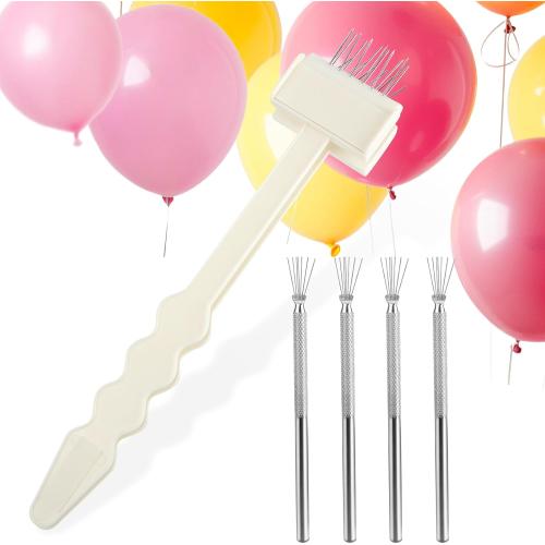 Balloon Popper Tool - 5-Piece Balloon Burster Stick with Precision Steel Pins, Professional Striker for Quick Party Cleanup and Games, Beige