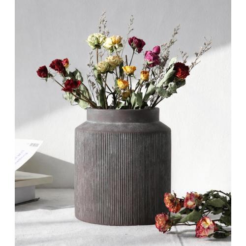 Flower Vase, 7 in Ceramic Vases for Centerpieces Rustic Vase Home Decor Vintage Farmhouse Decorative Terracotta Pottery Cute Wide Mouth Vase for Dining Table Fireplace Living Room Bathroom Wedding