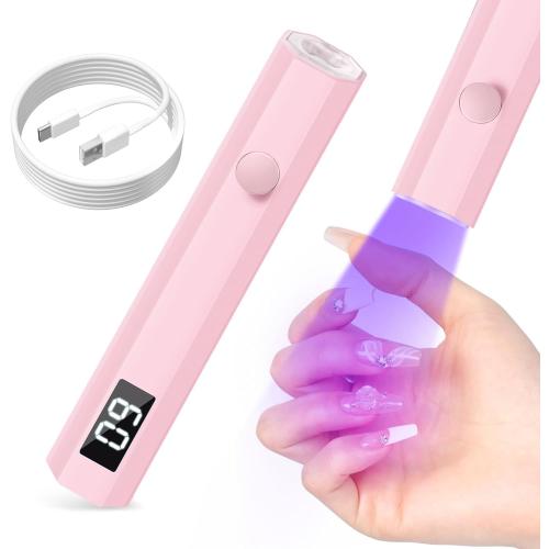 UV Nail Light Handheld UV Light for Nails 3W Portable Led Lamp with 2 Timer Settings 20/60s for Gel Polish Home DIY Salon Women(Pink)