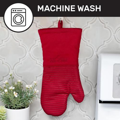 All-Clad Silicone Oven Mitts: Heat Resistant up to 500 Degrees - 100% Cotton & Silicone, 14x7 Oven Mitt for Kitchen and Barbeque, 2-Pack, Chili
