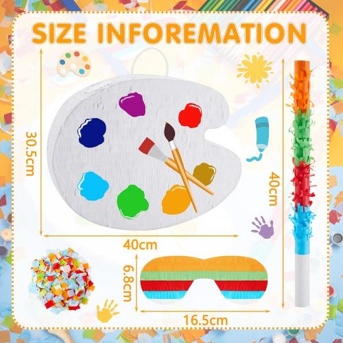 Lewtemi 15.7'' Art Palette Piñata Small Paint Art Piñata with Stick Confetti Blindfold for Boys Girls Birthday Party Painting Favors Classroom Prizes Stocking Stuffers Paint Party Supplies (Drawing)