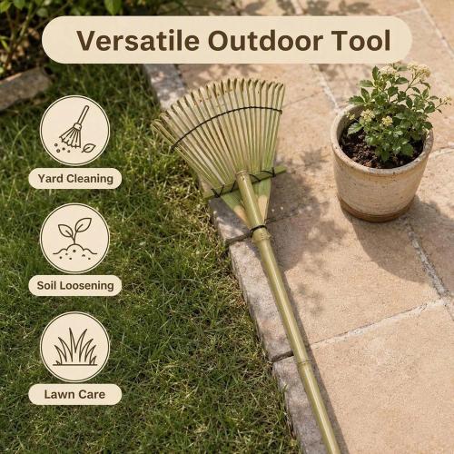 Bamboo Garden Rake 20 Tines 27 Inch Hand Leaf Rake for Yard Lawn Soil Care