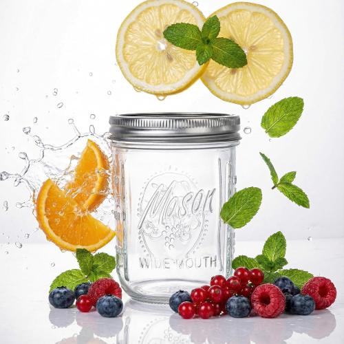 WELLIFE 6-Pack Mason Jars 16 oz with Lids – Wide Mouth Glass mason jars, Airtight Leak-Proof canning jars 16 oz for Food Storage, Fermenting, Pickling, Freezing, and Crafts