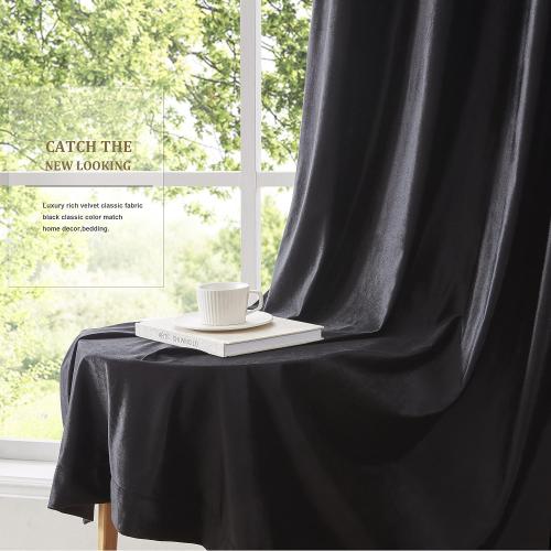 Velvet Black Grommet Blackout Curtains 84 inch Length for Living Room