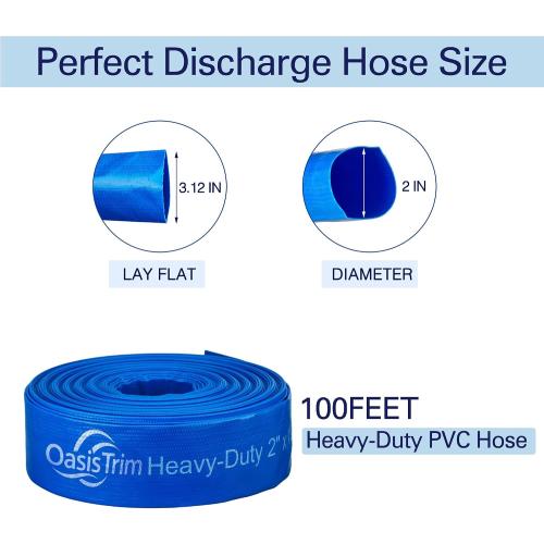 2x100FT Pool Backwash Hose, Lay Flat, Drain & Sump, 2 Clamps