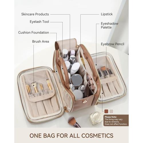 Prite Large Makeup Bag, Waterproof Travel Cosmetic Case with Brush Holder