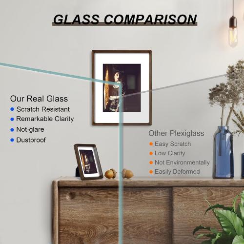 11x14 Picture Frame Natural Walnut Wood with Mat for 8x10, Original Natural Solid Wood 11 by 14 Photo Frames with Tempered Glass Cover for Wall and Tabletop Display