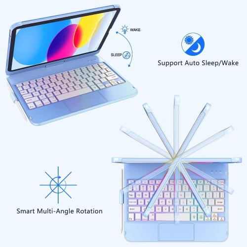 FUWANG Touch Keyboard Case for iPad A16 11th/10th Gen, 360° Rotating, Blue