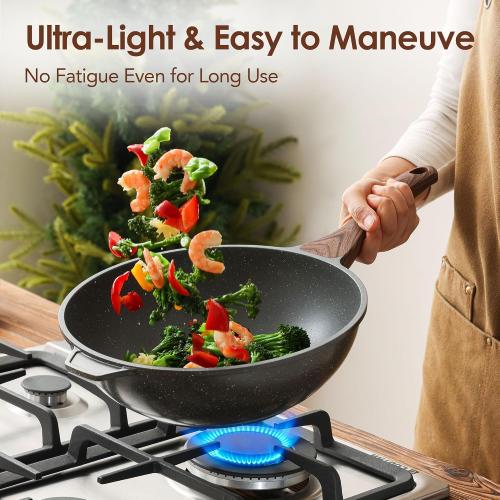 SENSARTE Nonstick Wok Pan with Lid 11Inch, Healthy Stir-fry Pan Chef's Pan
