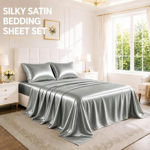 Silky Satin Sheet Set Queen Size 4 Piece Hair Care Silver Grey