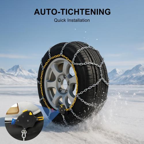 Auto Snow Chains Tire Chains For Cars Suv Pickup Trucks - Tightening 1Min Quick Install Tire-Chains, Reusable Emergency Tire Chains for Snow & Ice Traction (HKN170)