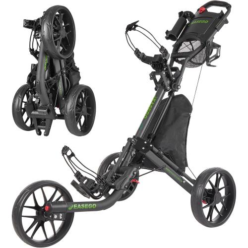 EASEGO Golf Push Cart 3 Wheel : Golf Bag Cart Foldable with Phone Holder/Cup/Umbrella Holder Compact Golf Pull Carts Quick Fold Golf Caddy Push Carts with Large Wheelbase for Different Terrain