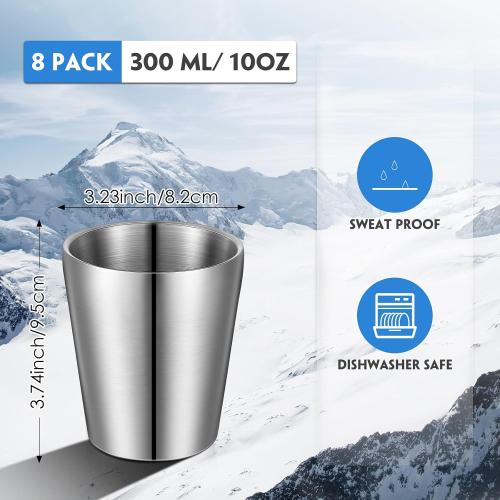 Mimorou 8 Pack Stainless Steel Insulated Cup 10 oz Metal Tumbler Silver