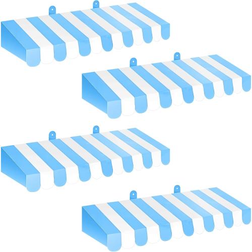 Boao 4 Pcs 3D Cardboard Awning Decor,Blue and White,Striped Style