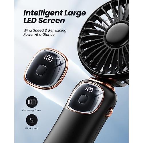 coldSky Portable Handheld Fan, 4000mAh Rechargeable Personal Fan - Black | 3-in-1 Hand, Desk & Neck Fan, 20H Max Cooling, 5 Speed, LED Display, 90° Foldable Fan for Travel/Indoor/Outdoor/Gifts