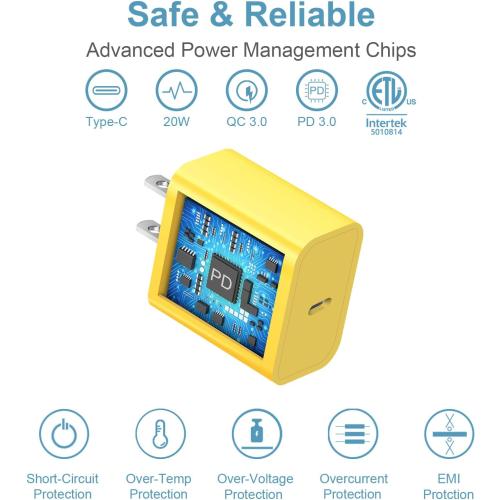 Yellow 2 Pack iPhone 17 16 15 Charger Fast Charging Type C Chargers USB C Charger Block iPhone Air Chargers with 2 Pack 6FT Cable for iPhone 17/17 Plus/17 Pro Max/16/16 Plus/16 Pro Max/15 Pro Max/iPad Pro(Yellow)