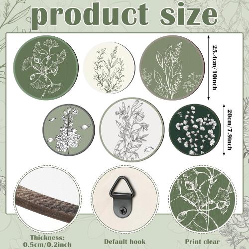 Barydat 6 Pcs Boho Wooden Plant Wall Art Decor,Greenery,8 Inch, 10 Inch | Farmhouse Rustic Bohemian Wall Hanging Vintage Home Decor for Bedroom Living Room Entryway Apartment Farmhouse Interior