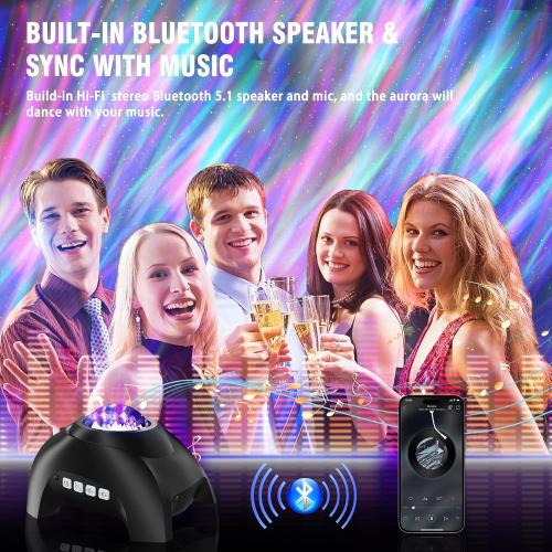 Northern Lights Aurora Projector for Bedroom with Music Bluetooth Speaker and White Noise, Galaxy Projector, Starry Night Light Projectors for Kids Adults Gaming Room