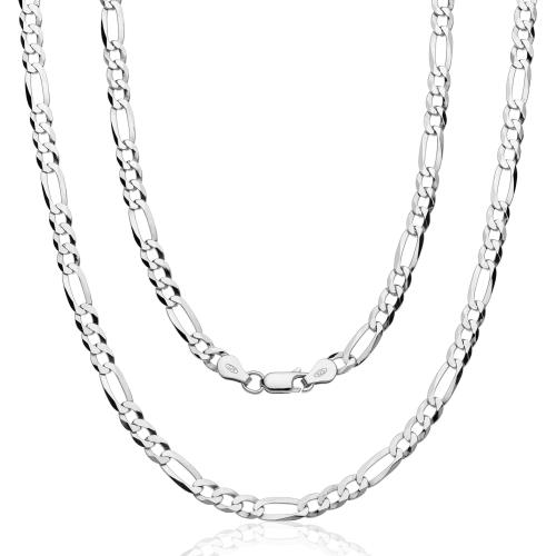 Aka Gioielli - Italian 925 Sterling Silver 7mm Diamond-Cut Figaro Link Chain - Solid Sterling Silver Necklace for Men and Women - Made in Italy