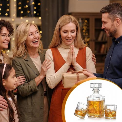 Whiskey Decanter Set with 2 Whiskey Glasses, Glass Liquor Decanter Set, Crystal Decanters Sets for Tequila, Bourbon, Brandy and Vodka, Ideal Gift for Men Home Bar Decor, 25oz
